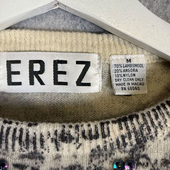 Erez Women's Medium Grey Lambs Wool Angora Hair Pullover Sweater Animal Print - Picture 2 of 9